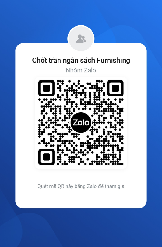 Mã QR tham gia nhóm Zalo “Chốt trần ngân sách Furnishing” — quét bằng ứng dụng Zalo để vào nhóm